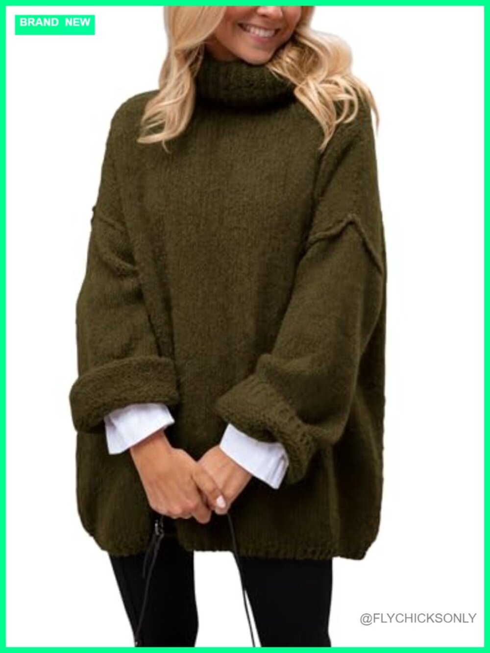 PRETTYGARDEN Chunky Knit Oversized Turtleneck Sweater Pullover